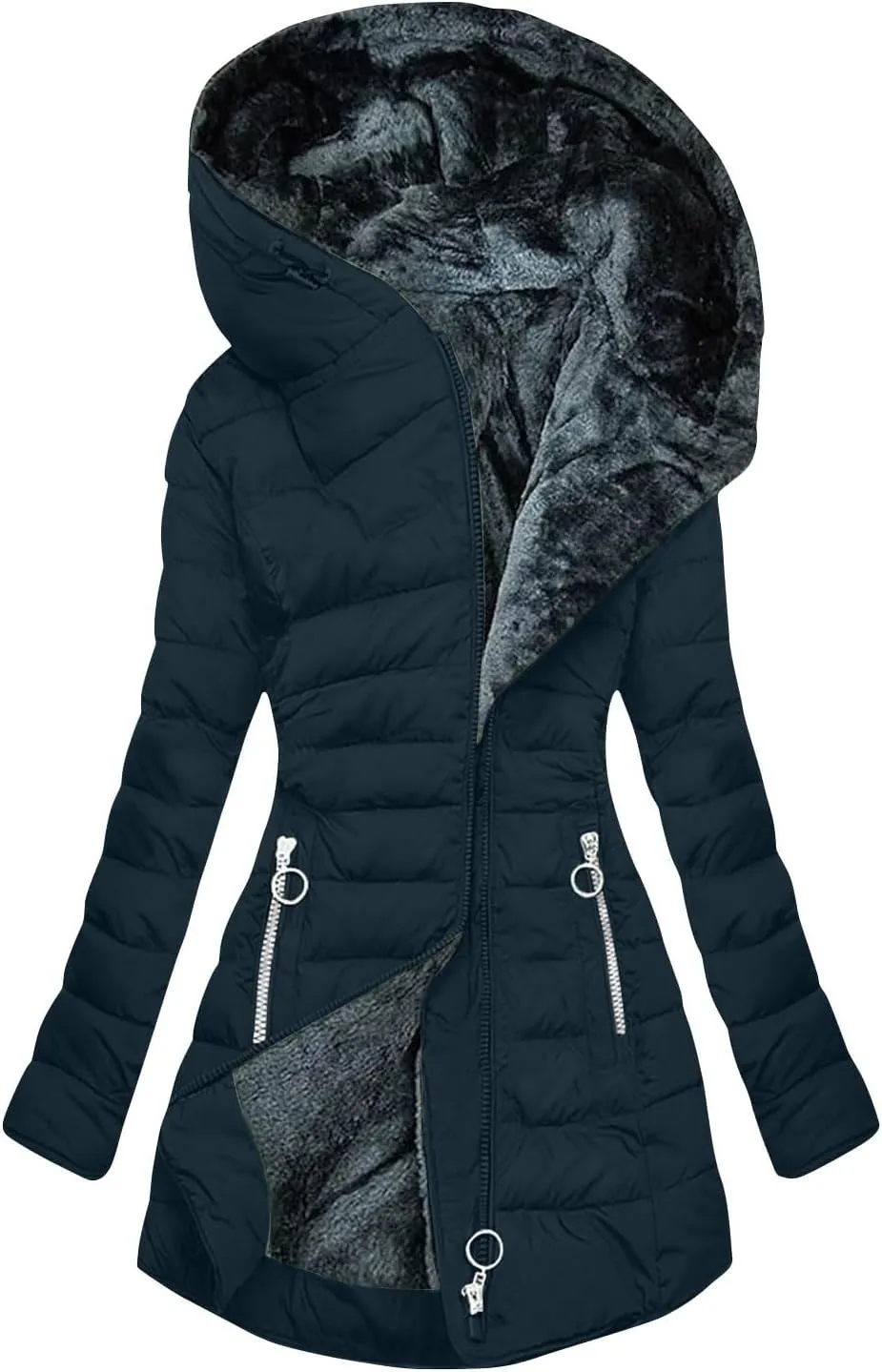 Winter Coats for Women Fleece Lining Puffer Down Parkas Jackets Warm Padded Bubble Zip Up Hooded Outwear with Pockets