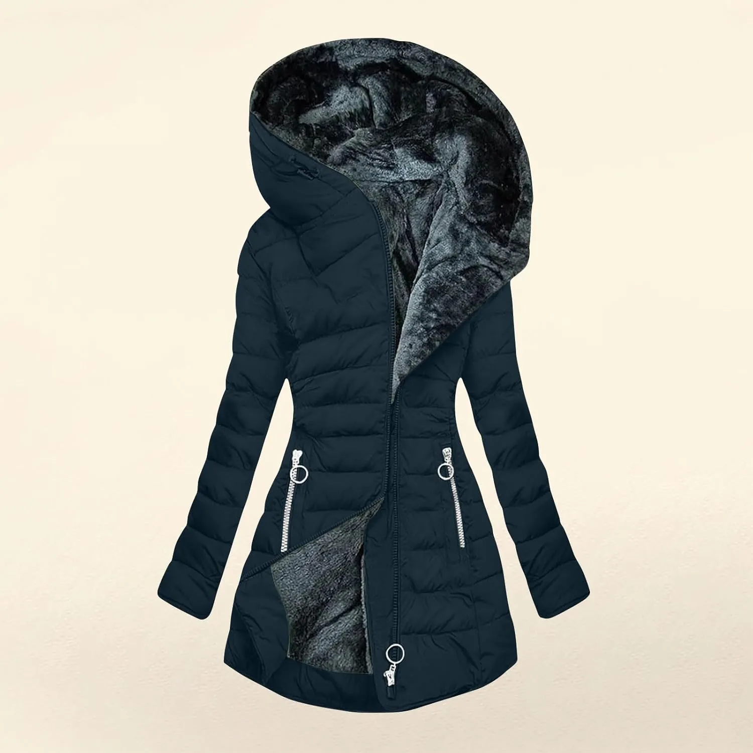 Winter Coats for Women Fleece Lining Puffer Down Parkas Jackets Warm Padded Bubble Zip Up Hooded Outwear with Pockets