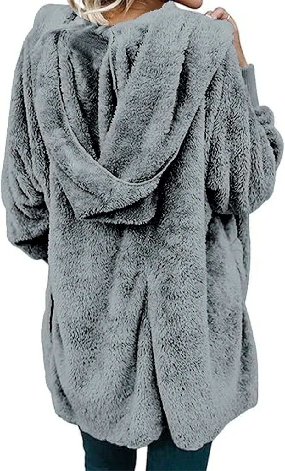 Winter Coats For Women Loose Hooded Jacket Plush Long Sleeve Cardigan Solid Color Coat