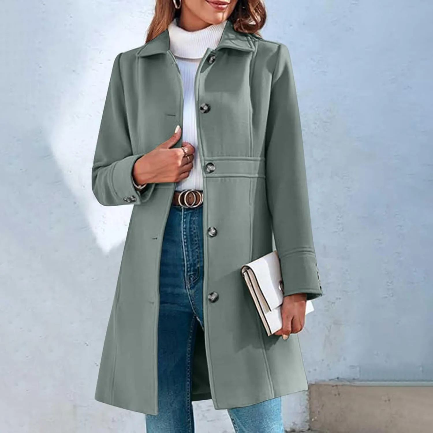 Winter Coats for Women Open Front Trench Coat Long Sleeve Lapel Cardigan Winter Overcoat Midi Peacoat with Pockets