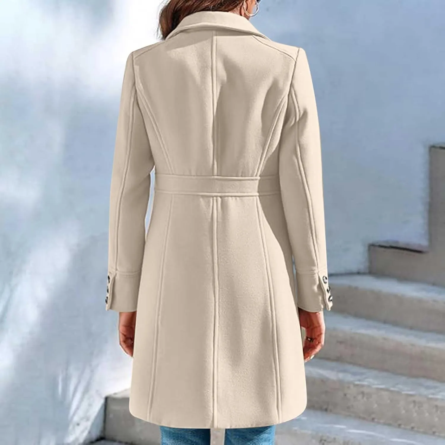 Winter Coats for Women Open Front Trench Coat Long Sleeve Lapel Cardigan Winter Overcoat Midi Peacoat with Pockets