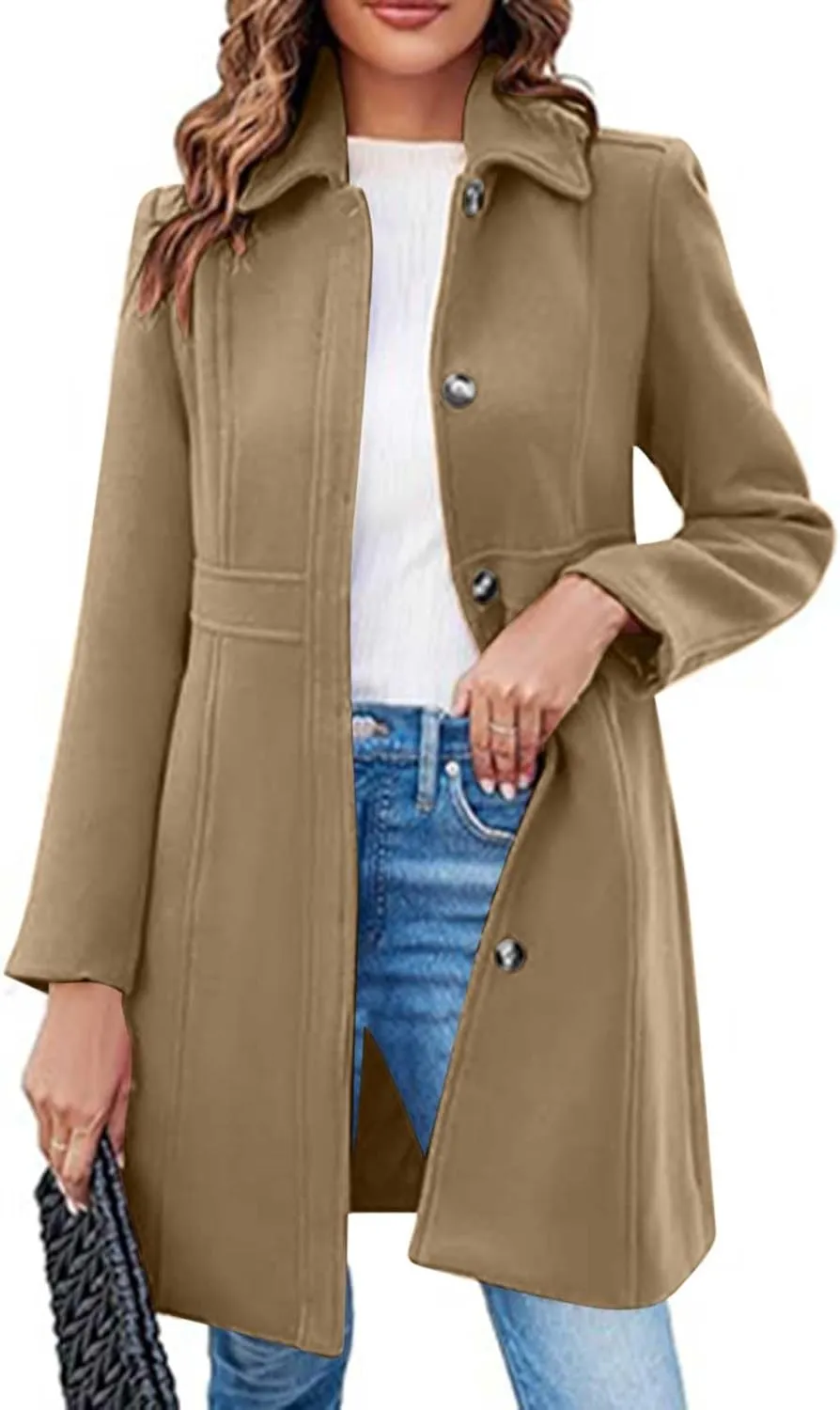 Winter Coats for Women Open Front Trench Coat Long Sleeve Lapel Cardigan Winter Overcoat Midi Peacoat with Pockets