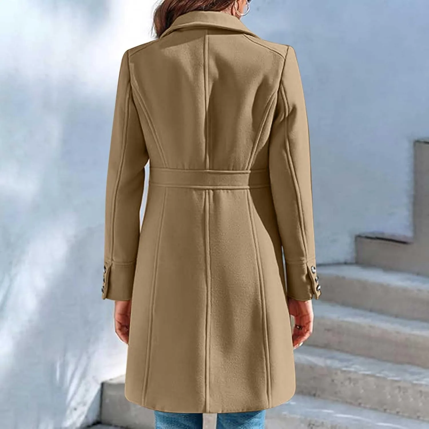 Winter Coats for Women Open Front Trench Coat Long Sleeve Lapel Cardigan Winter Overcoat Midi Peacoat with Pockets