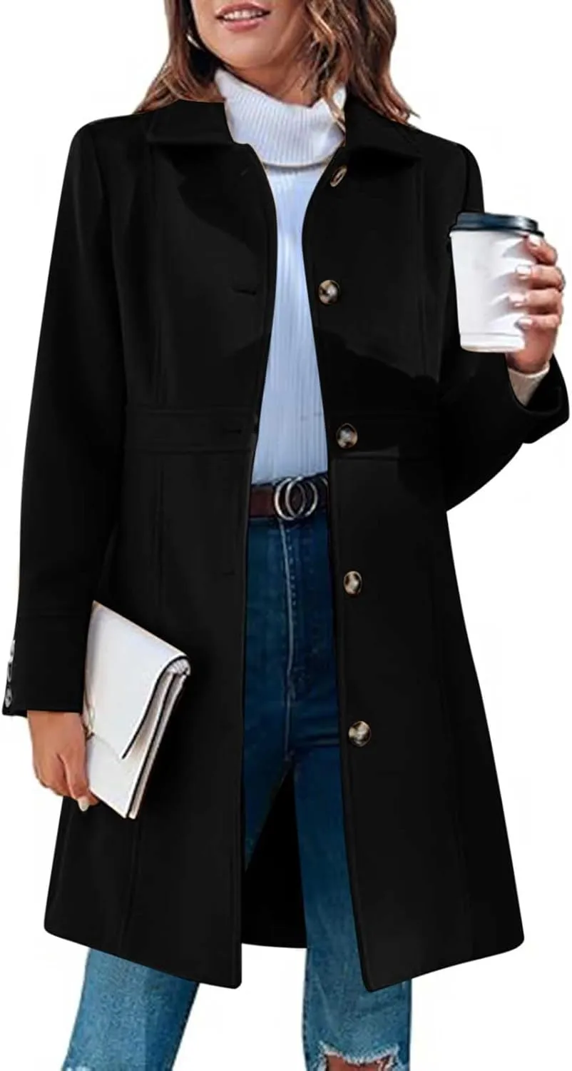 Winter Coats for Women Open Front Trench Coat Long Sleeve Lapel Cardigan Winter Overcoat Midi Peacoat with Pockets