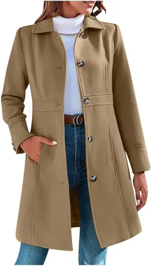 Winter Coats for Women Open Front Trench Coat Long Sleeve Lapel Cardigan Winter Overcoat Midi Peacoat with Pockets