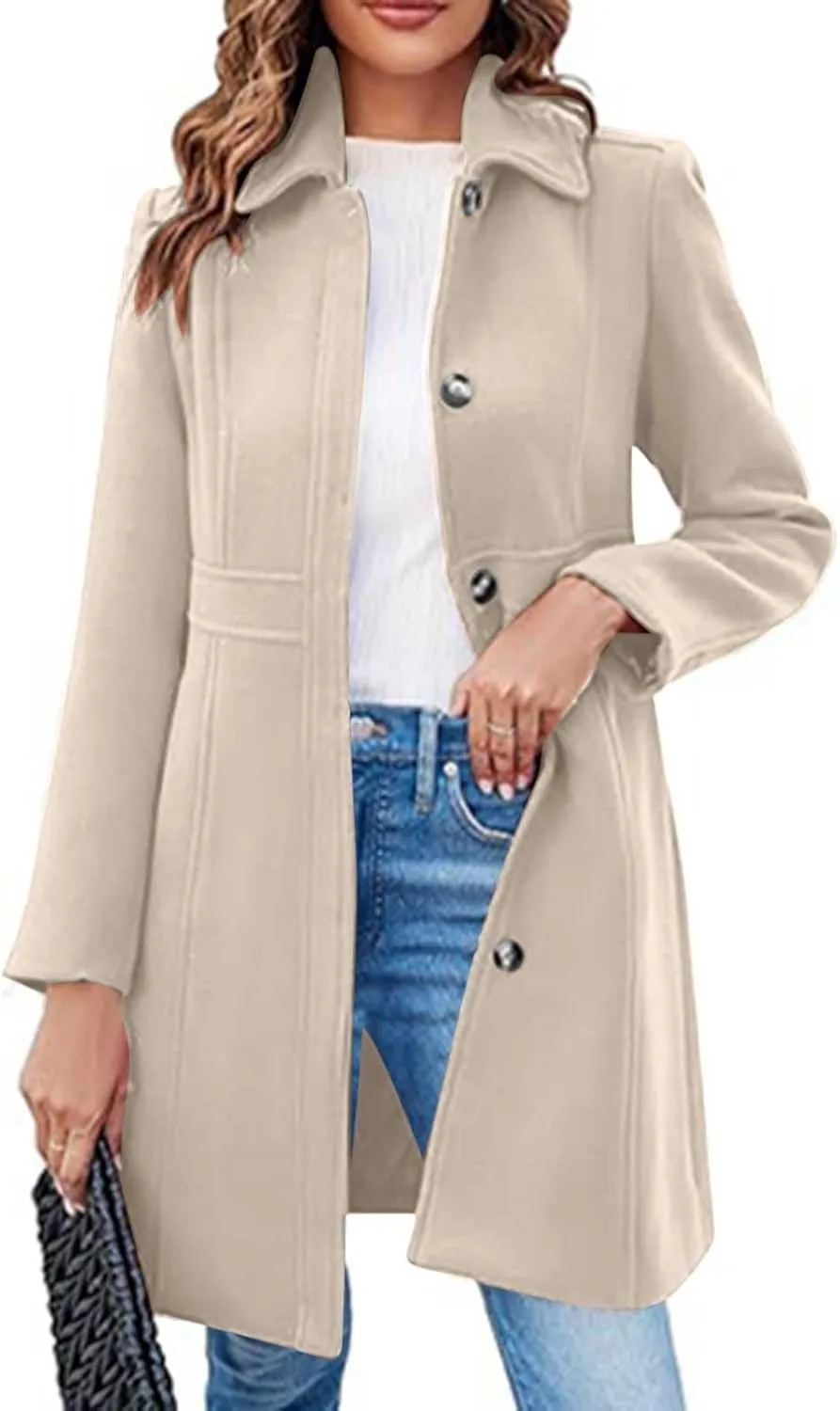 Winter Coats for Women Open Front Trench Coat Long Sleeve Lapel Cardigan Winter Overcoat Midi Peacoat with Pockets