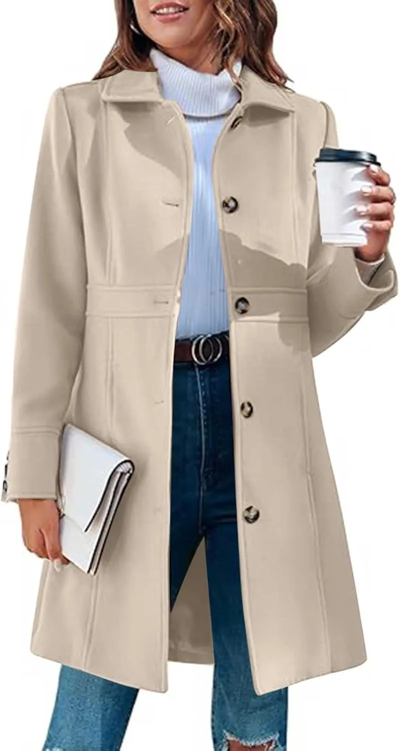 Winter Coats for Women Open Front Trench Coat Long Sleeve Lapel Cardigan Winter Overcoat Midi Peacoat with Pockets