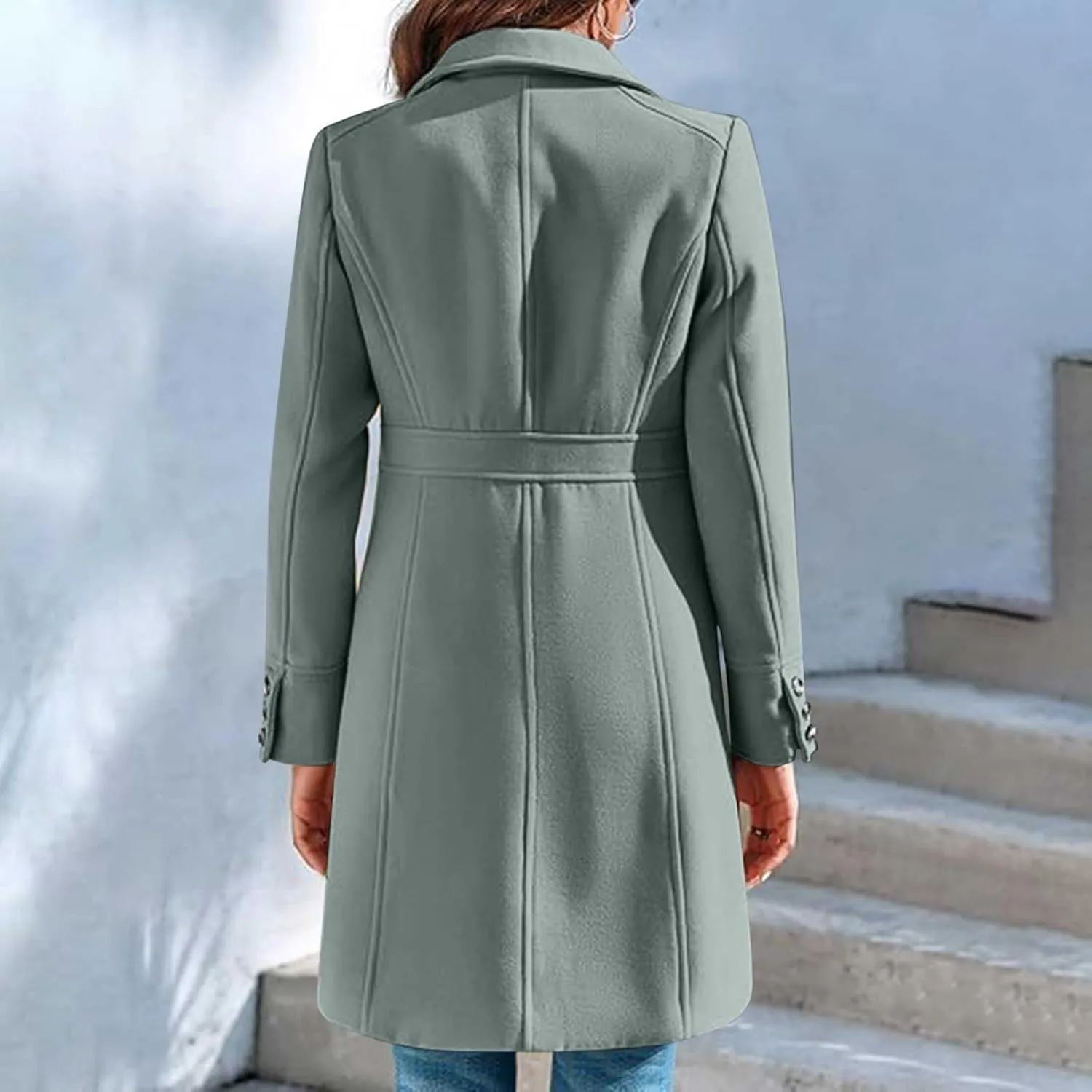 Winter Coats for Women Open Front Trench Coat Long Sleeve Lapel Cardigan Winter Overcoat Midi Peacoat with Pockets