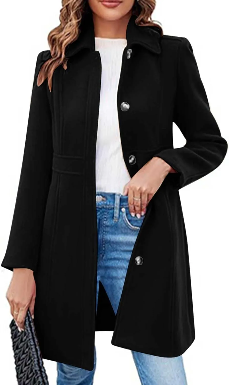 Winter Coats for Women Open Front Trench Coat Long Sleeve Lapel Cardigan Winter Overcoat Midi Peacoat with Pockets