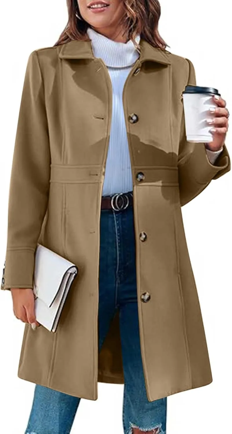 Winter Coats for Women Open Front Trench Coat Long Sleeve Lapel Cardigan Winter Overcoat Midi Peacoat with Pockets