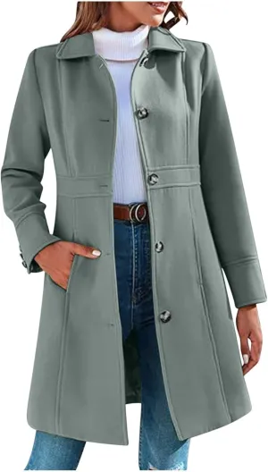 Winter Coats for Women Open Front Trench Coat Long Sleeve Lapel Cardigan Winter Overcoat Midi Peacoat with Pockets