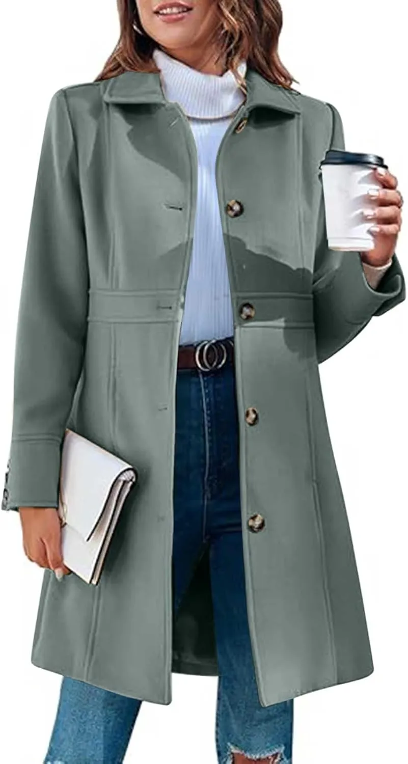 Winter Coats for Women Open Front Trench Coat Long Sleeve Lapel Cardigan Winter Overcoat Midi Peacoat with Pockets
