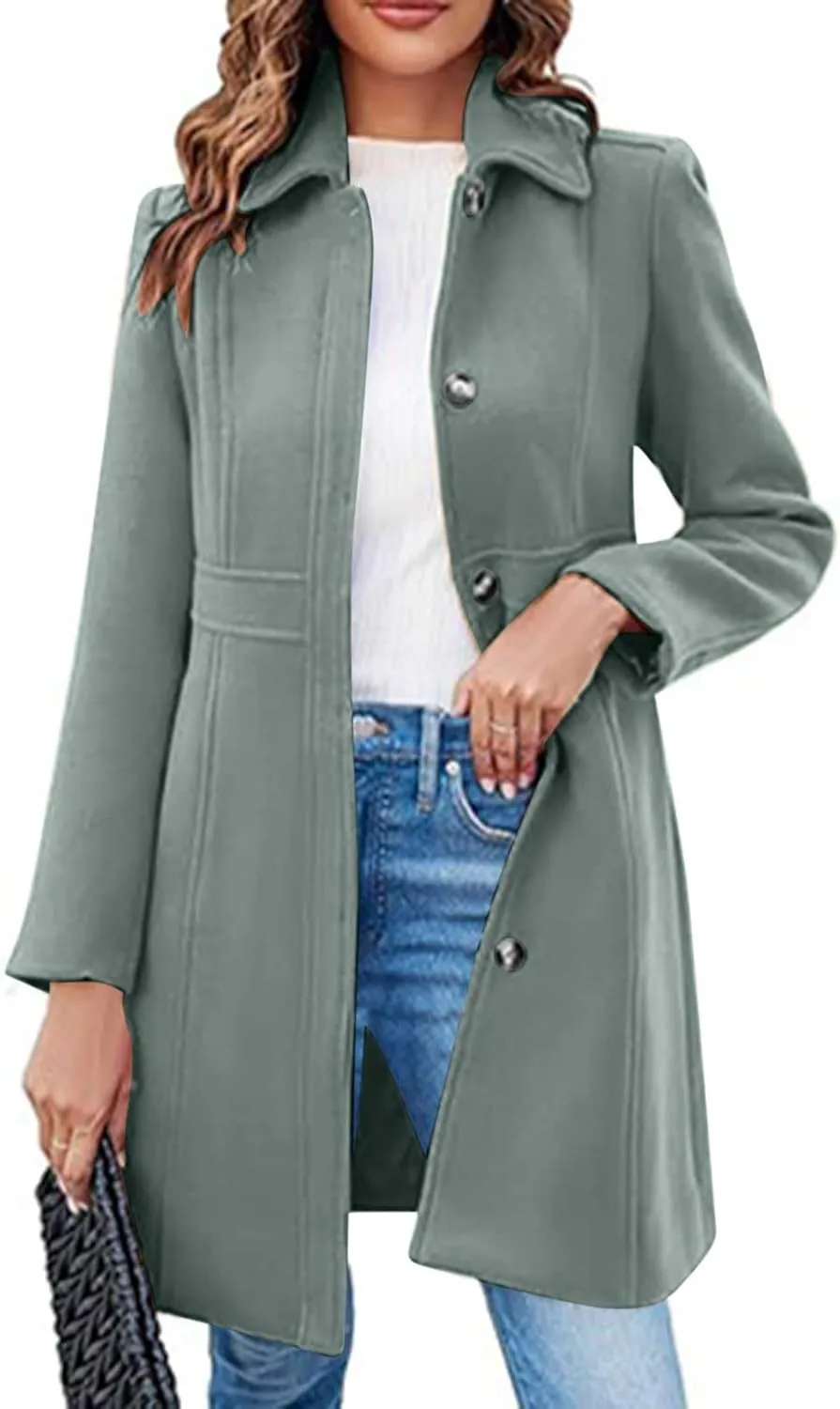 Winter Coats for Women Open Front Trench Coat Long Sleeve Lapel Cardigan Winter Overcoat Midi Peacoat with Pockets