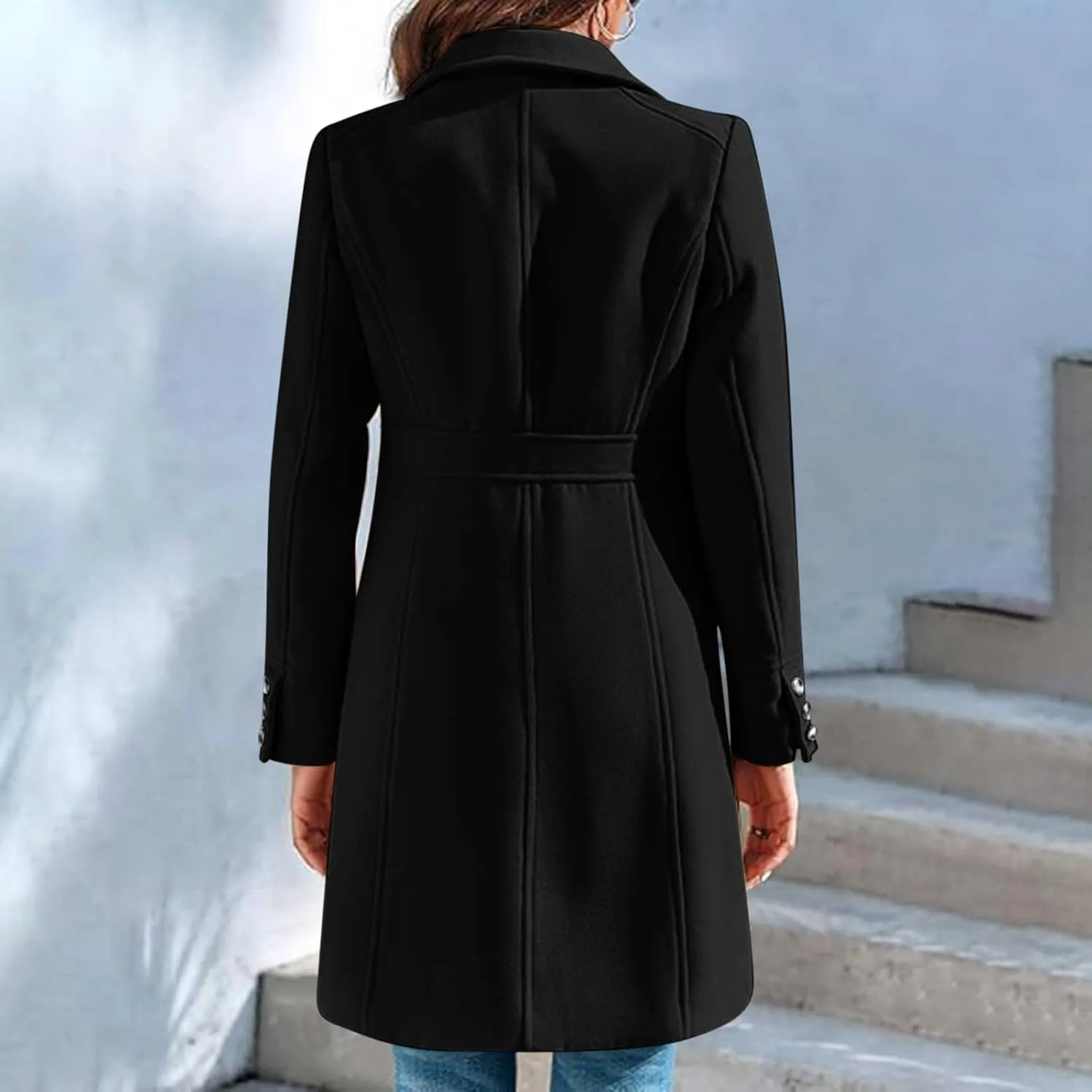 Winter Coats for Women Open Front Trench Coat Long Sleeve Lapel Cardigan Winter Overcoat Midi Peacoat with Pockets