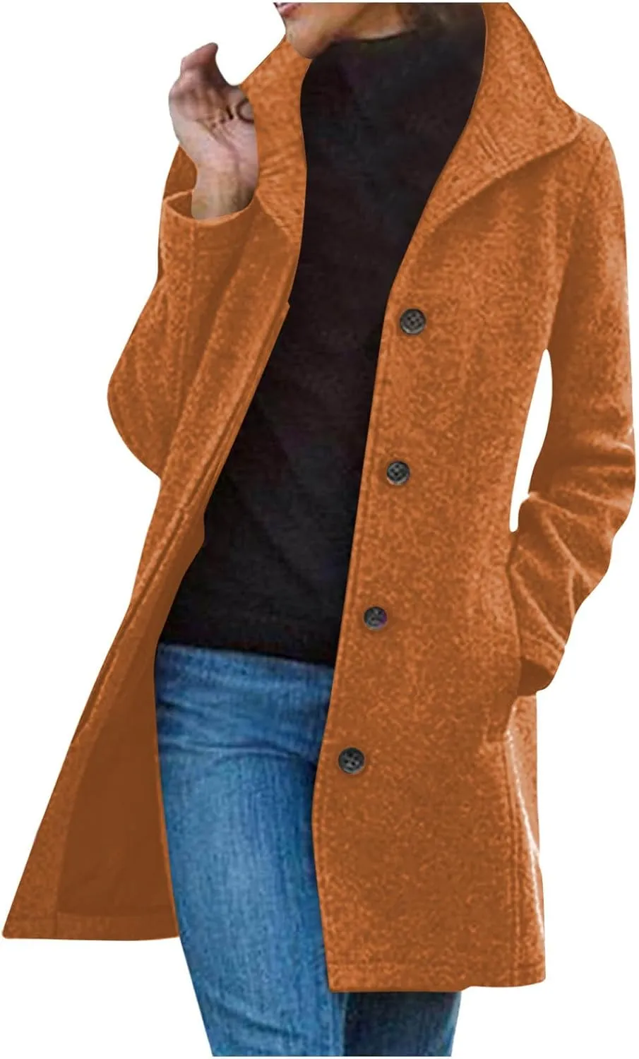 Winter Coats For Women Wool Blend Coat Fashion Button Lapel Solid Color Peacoat Fall Casual Going Out Long Overcoat