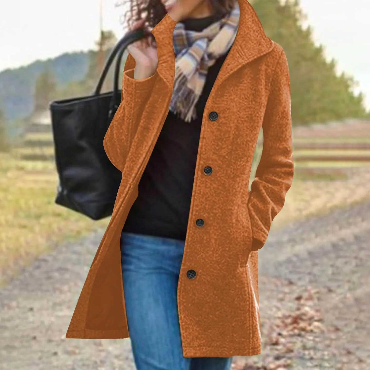 Winter Coats For Women Wool Blend Coat Fashion Button Lapel Solid Color Peacoat Fall Casual Going Out Long Overcoat