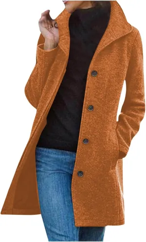 Winter Coats For Women Wool Blend Coat Fashion Button Lapel Solid Color Peacoat Fall Casual Going Out Long Overcoat