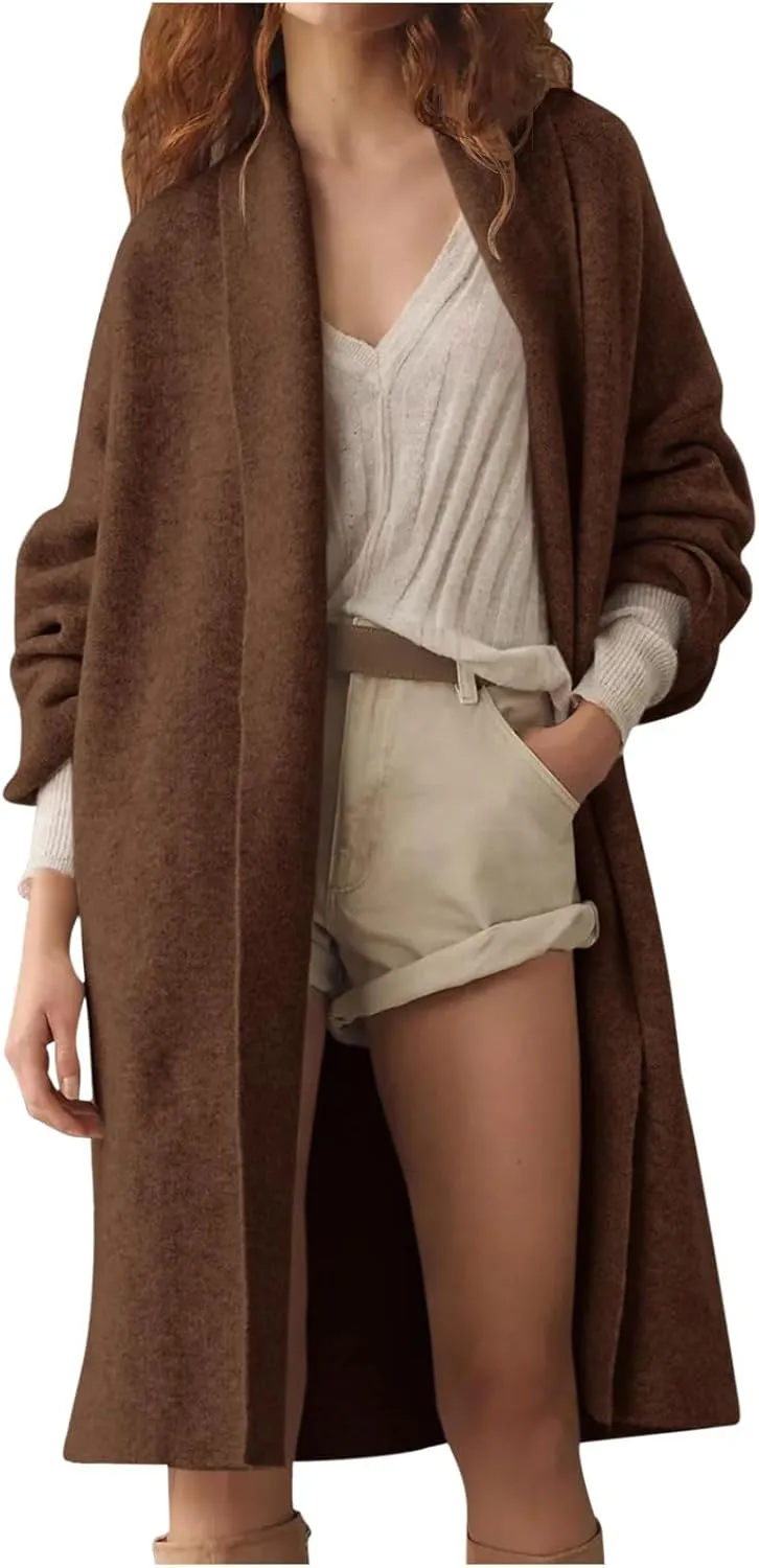 Winter Coats for Women Woolen Trench Coat Chunky Open Front Long Cardigan Slouchy Knit Fall Trendy Coatigan Jackets