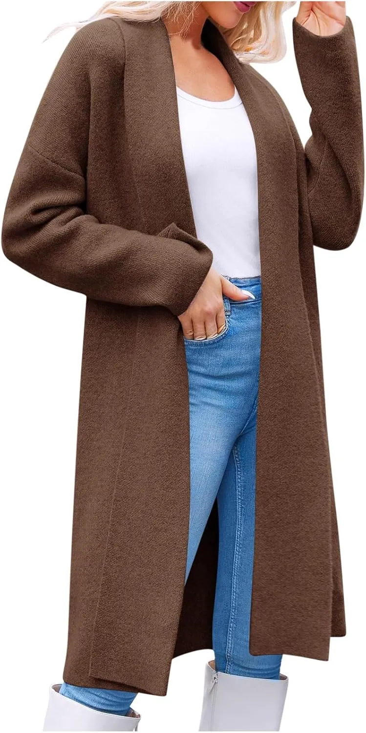 Winter Coats for Women Woolen Trench Coat Chunky Open Front Long Cardigan Slouchy Knit Fall Trendy Coatigan Jackets
