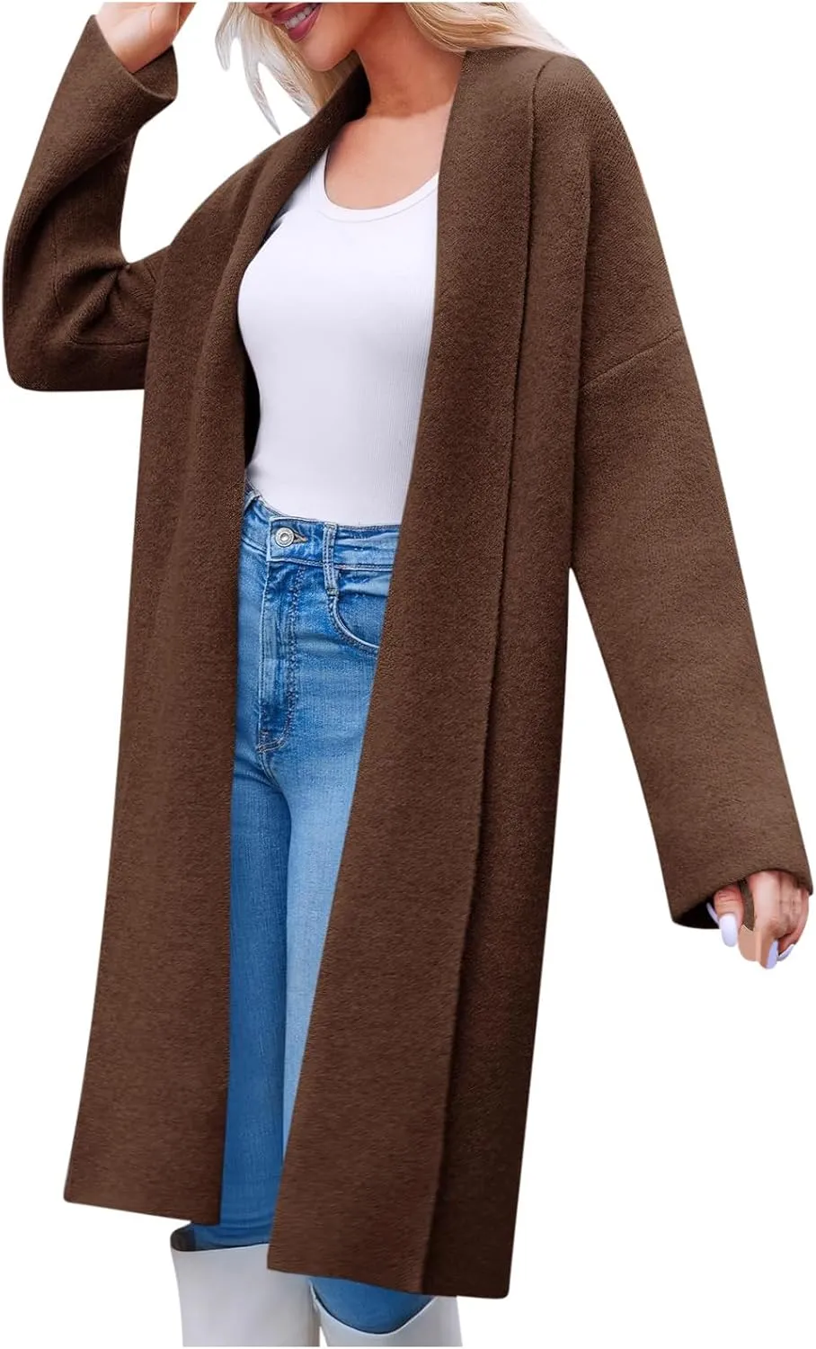 Winter Coats for Women Woolen Trench Coat Chunky Open Front Long Cardigan Slouchy Knit Fall Trendy Coatigan Jackets