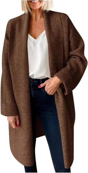 Winter Coats for Women Woolen Trench Coat Chunky Open Front Long Cardigan Slouchy Knit Fall Trendy Coatigan Jackets