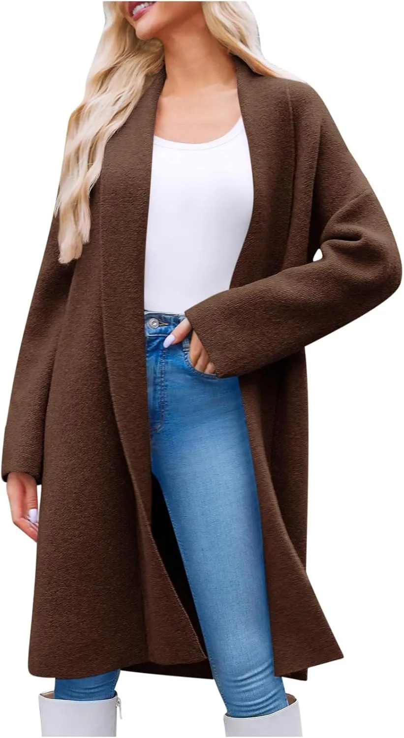 Winter Coats for Women Woolen Trench Coat Chunky Open Front Long Cardigan Slouchy Knit Fall Trendy Coatigan Jackets
