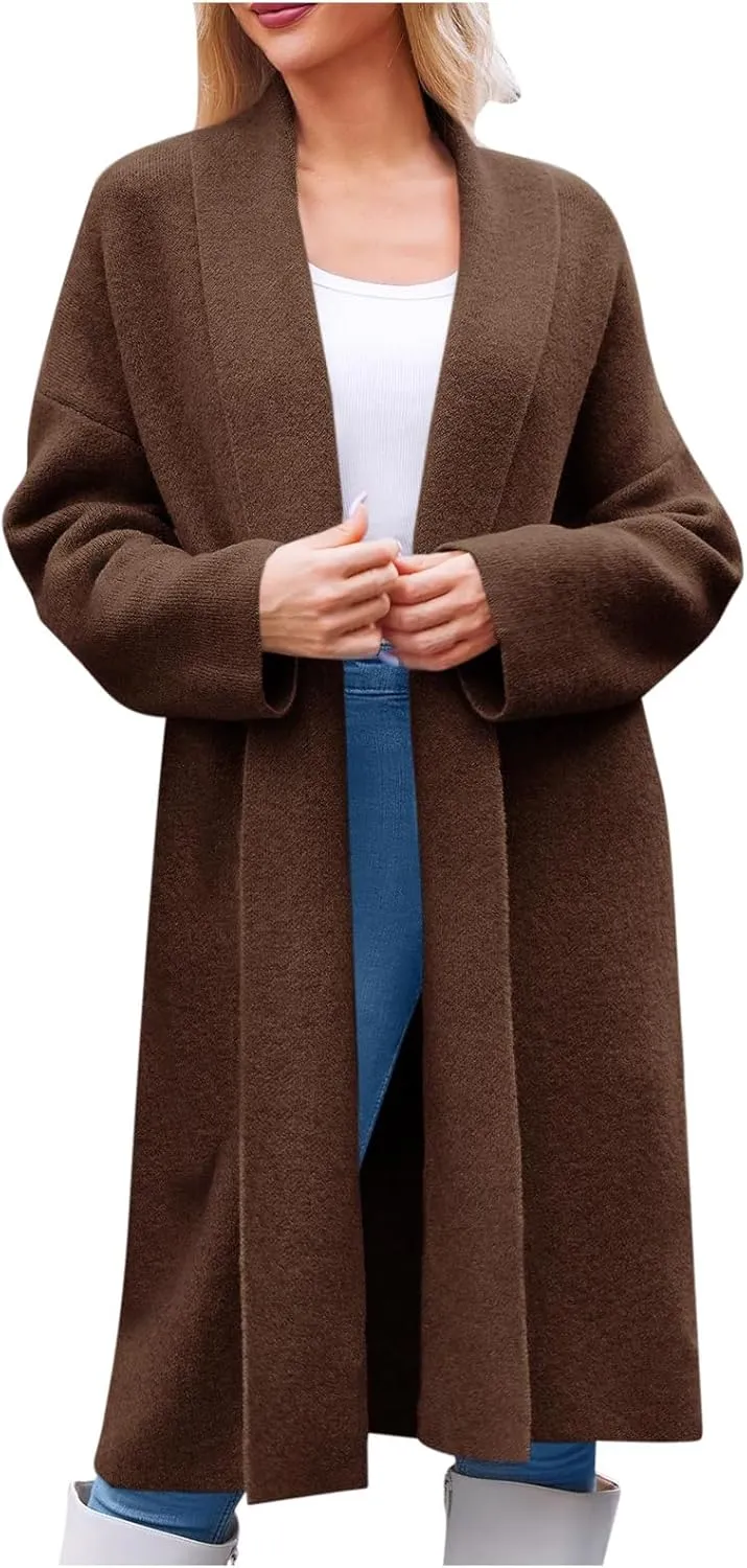 Winter Coats for Women Woolen Trench Coat Chunky Open Front Long Cardigan Slouchy Knit Fall Trendy Coatigan Jackets