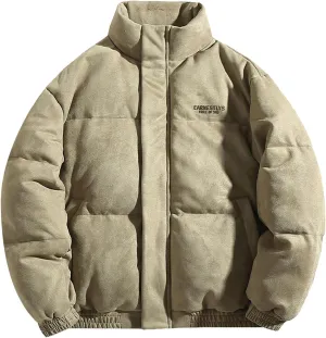 Winter Jacket for Men Warm Puffer Down Jackets Insulated Padded Bubble Coat Stand Collar Thick Fleece Bomber Jacket