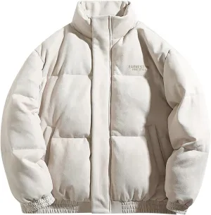 Winter Jacket for Men Warm Puffer Down Jackets Insulated Padded Bubble Coat Stand Collar Thick Fleece Bomber Jacket