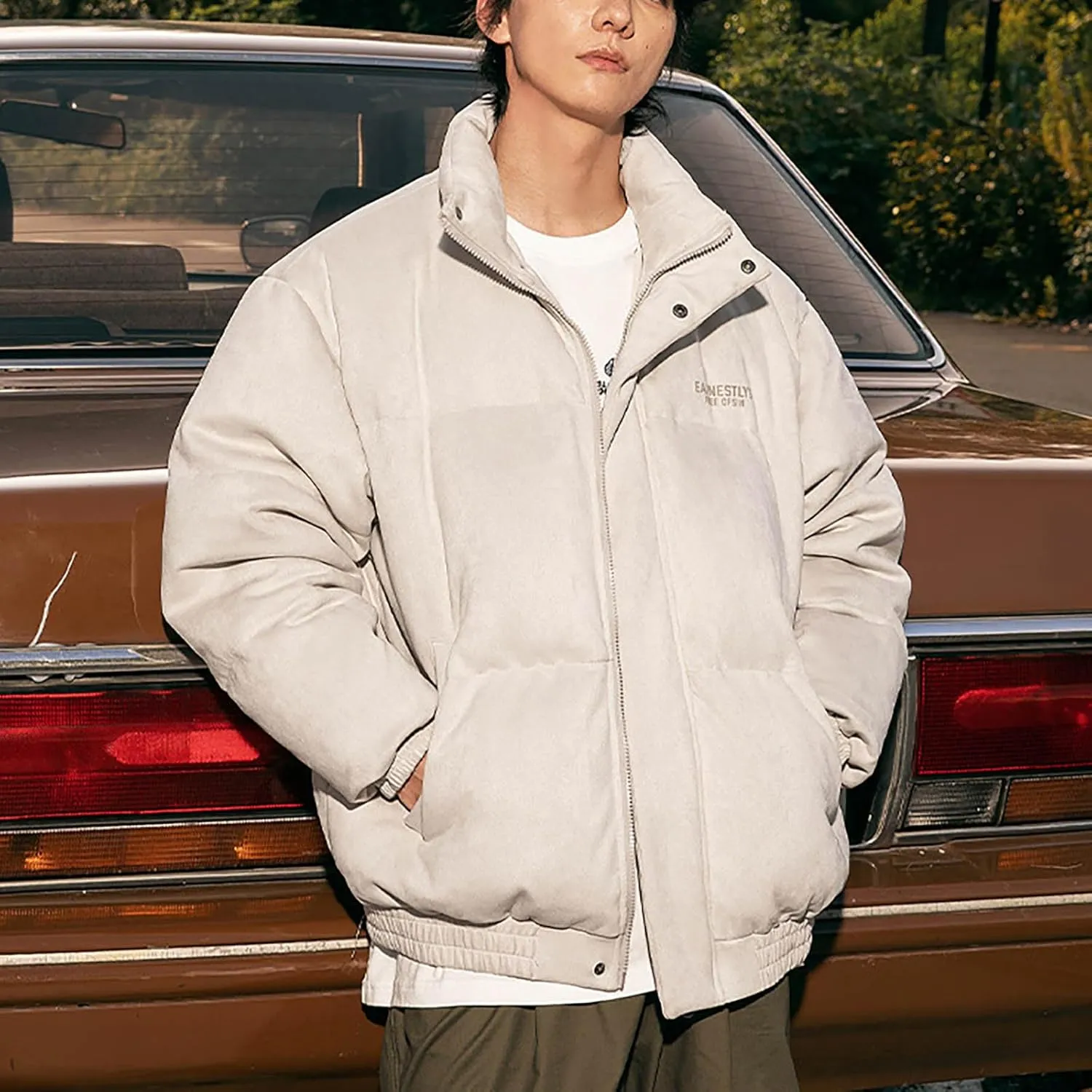 Winter Jacket for Men Warm Puffer Down Jackets Insulated Padded Bubble Coat Stand Collar Thick Fleece Bomber Jacket