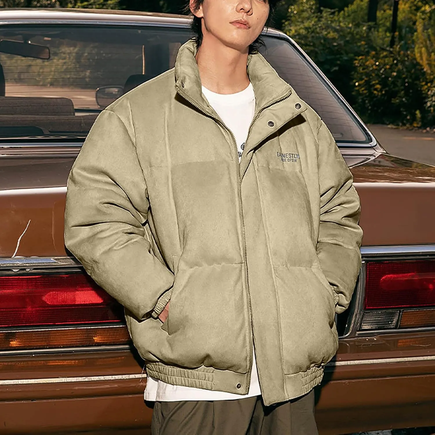Winter Jacket for Men Warm Puffer Down Jackets Insulated Padded Bubble Coat Stand Collar Thick Fleece Bomber Jacket