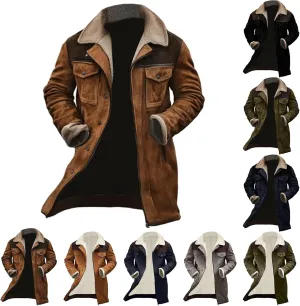 Winter Jackets for Men Vintage Suede Jacket Plush Collar Coats Faux Leather Jacket Zip Up Motorcycle Jacket Coats