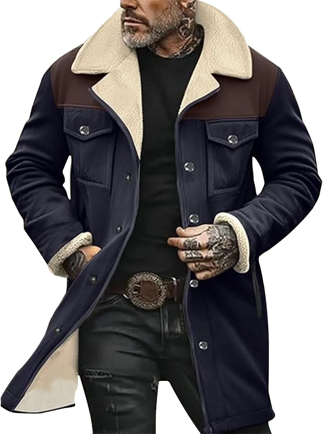 Winter Jackets for Men Vintage Suede Jacket Plush Collar Coats Faux Leather Jacket Zip Up Motorcycle Jacket Coats