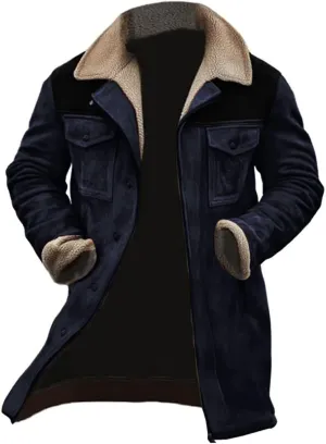 Winter Jackets for Men Vintage Suede Jacket Plush Collar Coats Faux Leather Jacket Zip Up Motorcycle Jacket Coats
