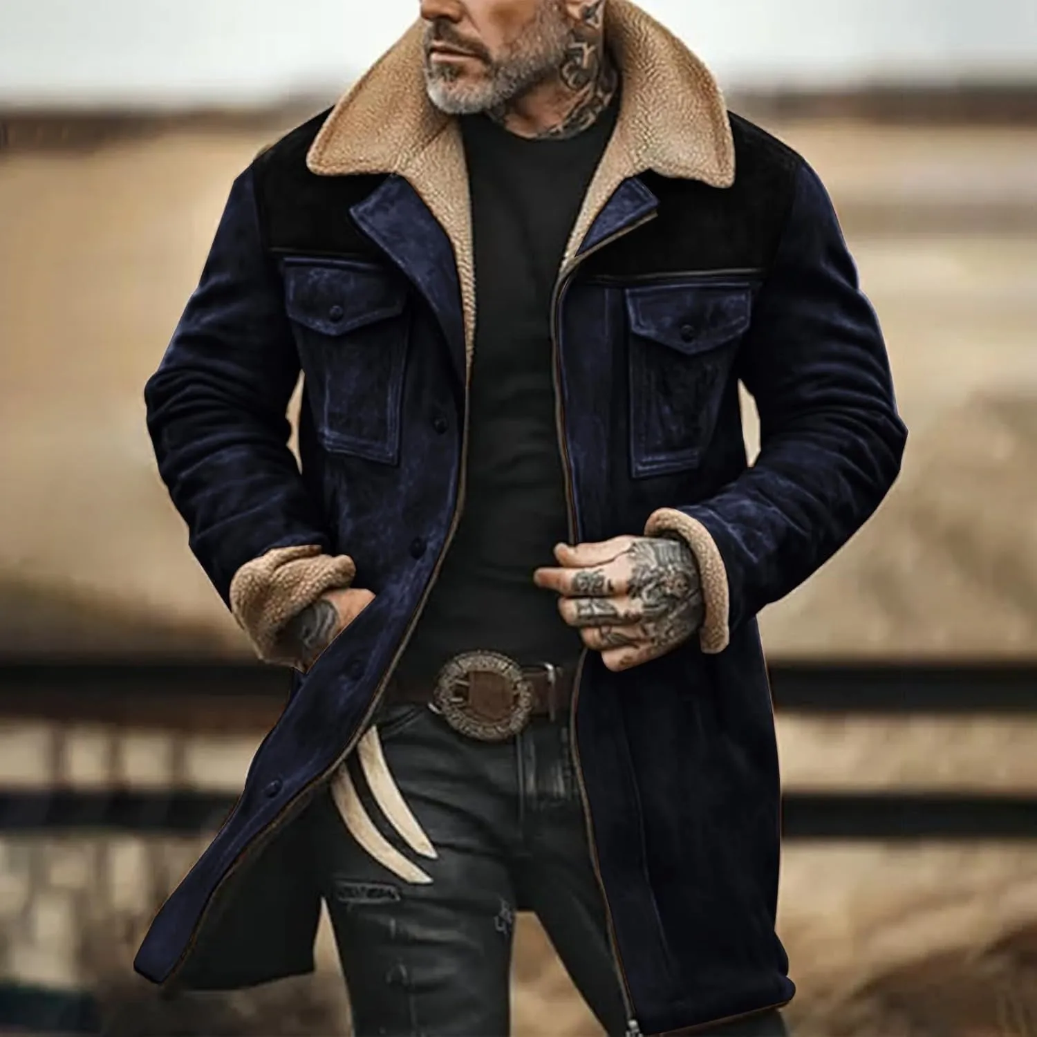 Winter Jackets for Men Vintage Suede Jacket Plush Collar Coats Faux Leather Jacket Zip Up Motorcycle Jacket Coats