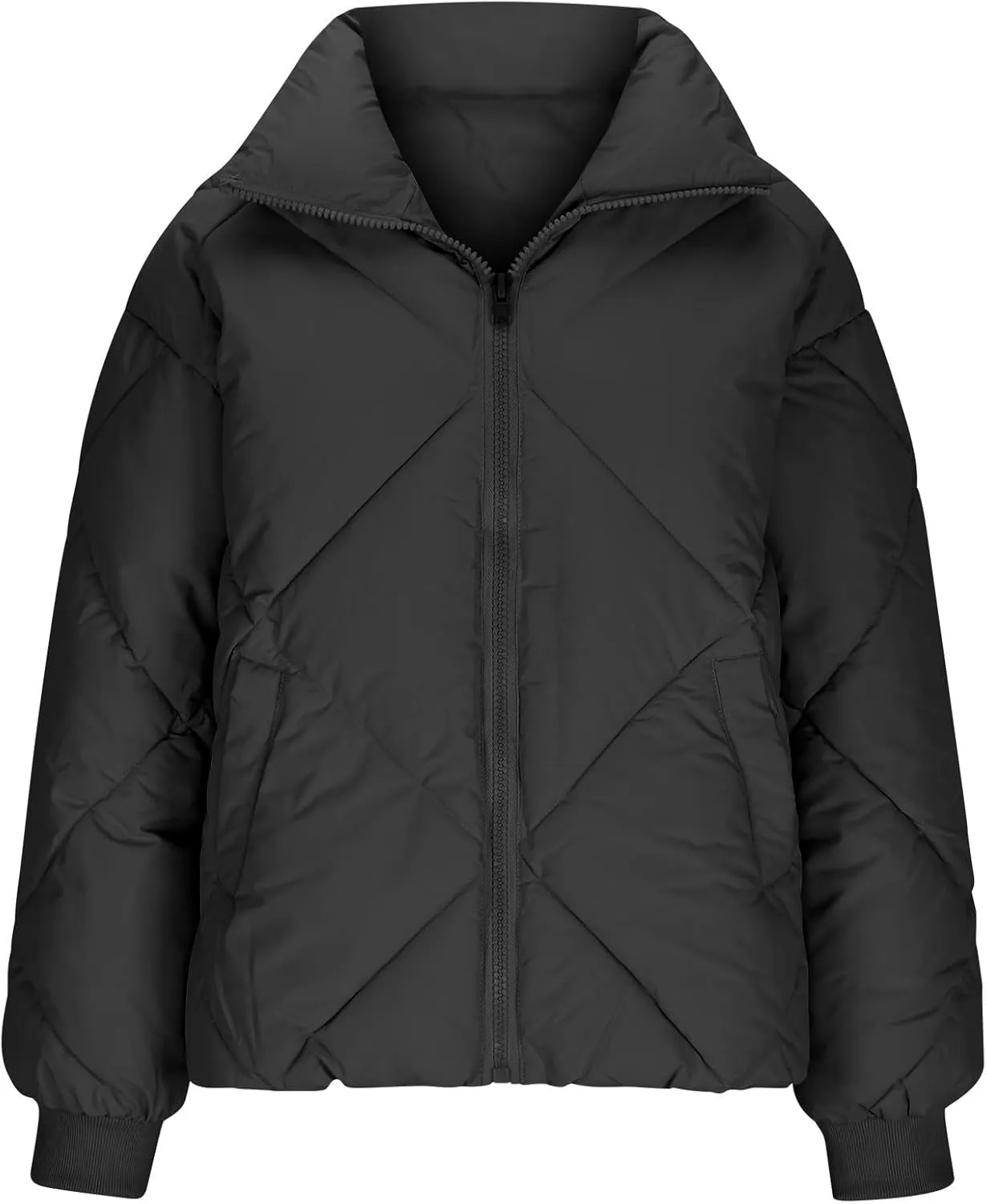 Winter Puffer Coats for Women Full Zipper Cotton-Padded Jacket Button Long Sleeve Pockets Warm Quilted Outerwear