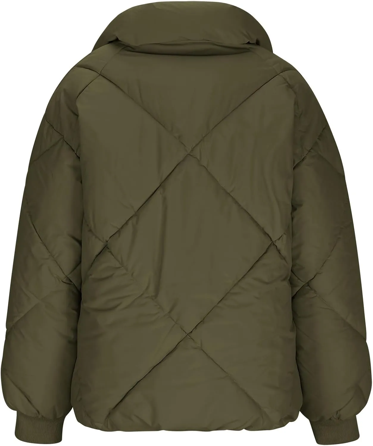 Winter Puffer Coats for Women Full Zipper Cotton-Padded Jacket Button Long Sleeve Pockets Warm Quilted Outerwear