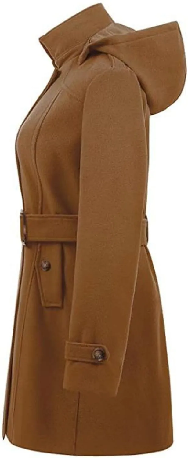 Winter Trench Coat for Women Casual Notched Lapel Collar Overcoat Wool Blend Pea Coat Long Jacket Outerwear