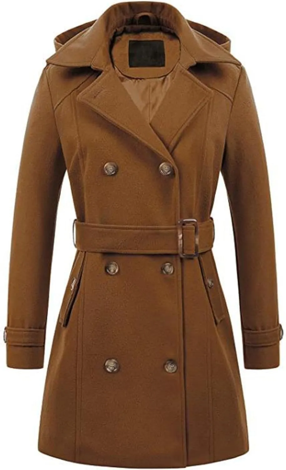 Winter Trench Coat for Women Casual Notched Lapel Collar Overcoat Wool Blend Pea Coat Long Jacket Outerwear