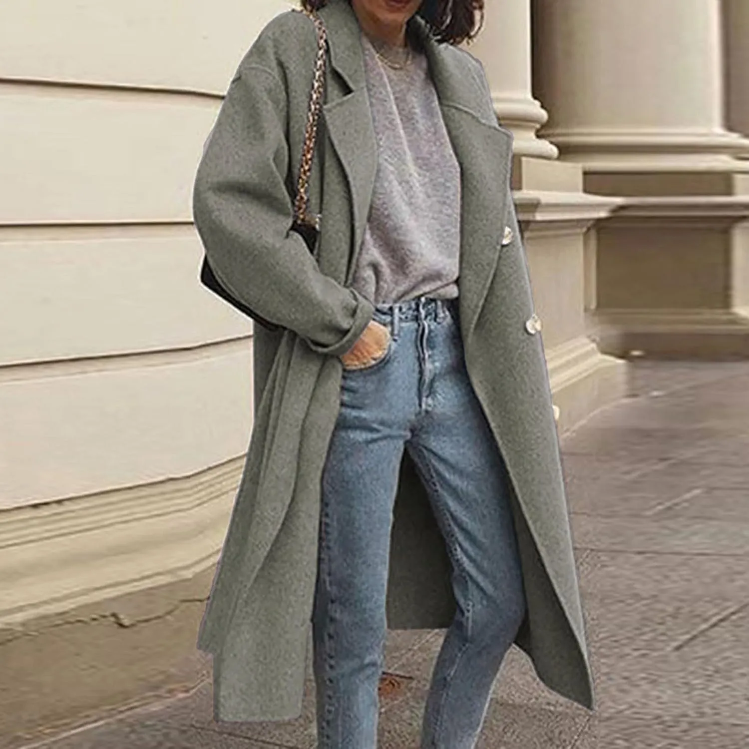 Winter Trench Coats for Women Double Breasted Thick Long Wool Coat Notch Lapel Overcoats Slim Pea Jacket With Belts