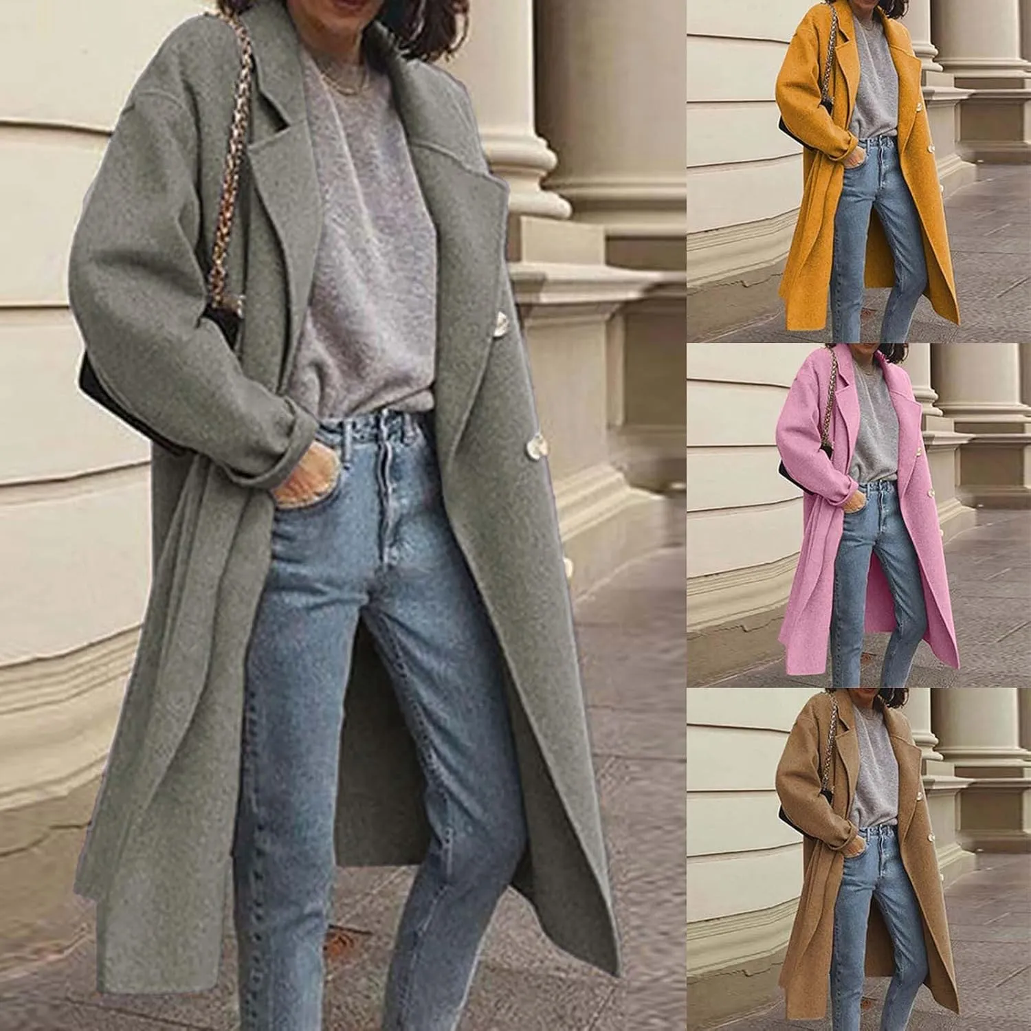 Winter Trench Coats for Women Double Breasted Thick Long Wool Coat Notch Lapel Overcoats Slim Pea Jacket With Belts
