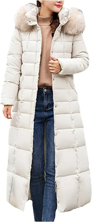 Winter Warm Coats for Women Thick Cotton Down Jacket Solid Color Hooded Padded Outerwear with Detachable Fur Collar