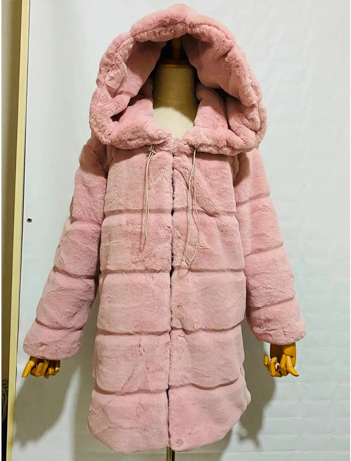 Wkishenl Plus Size Faux Fur Coat for Women Fluffy Fuzzy Shaggy Trench Coat Winter Warm Jacket Long Sleeve Outerwear with Hood