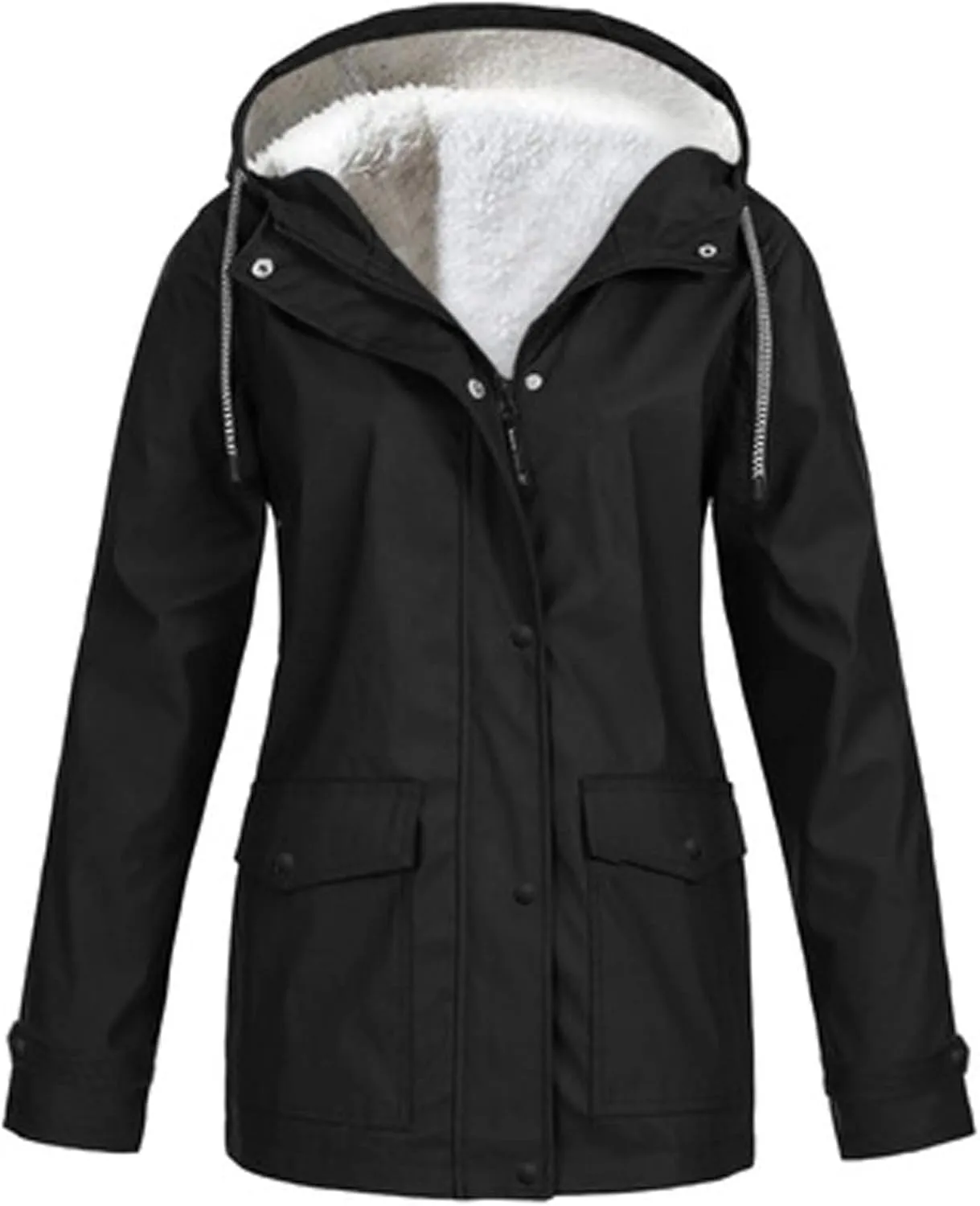 Wkishenl Rain Jacket for Women Softshell Warm Fleece Lined Fall Winter Coats Hooded Waterproof Windbreaker Trench Coat