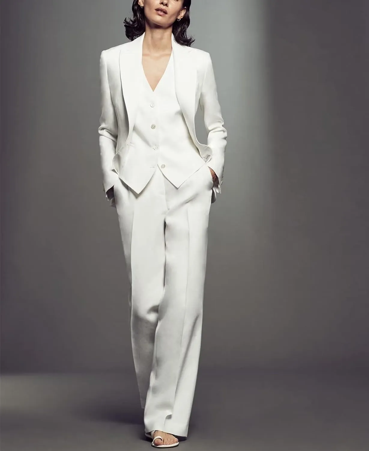 Women 3 Pieces Suit Set Business Peaked Lapel Jacket Office Work Lady Blazer Vest Pants Wedding Tuxedos