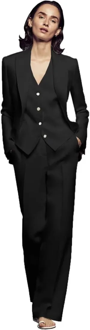 Women 3 Pieces Suit Set Business Peaked Lapel Jacket Office Work Lady Blazer Vest Pants Wedding Tuxedos