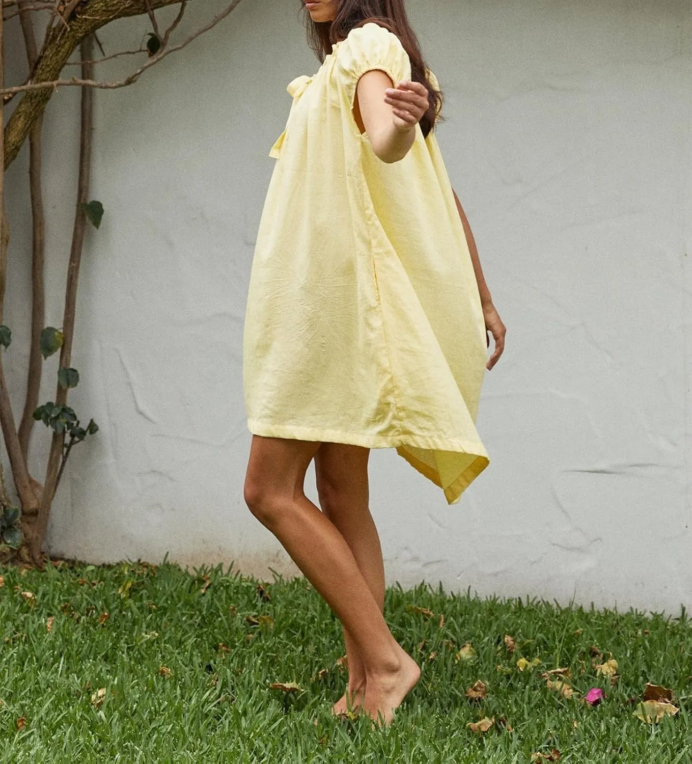 Women Boho Mini Dress Aesthetic Floral Embroidery Puff Short Sleeve Square Neck Short Dress Beach Vacation Clothes