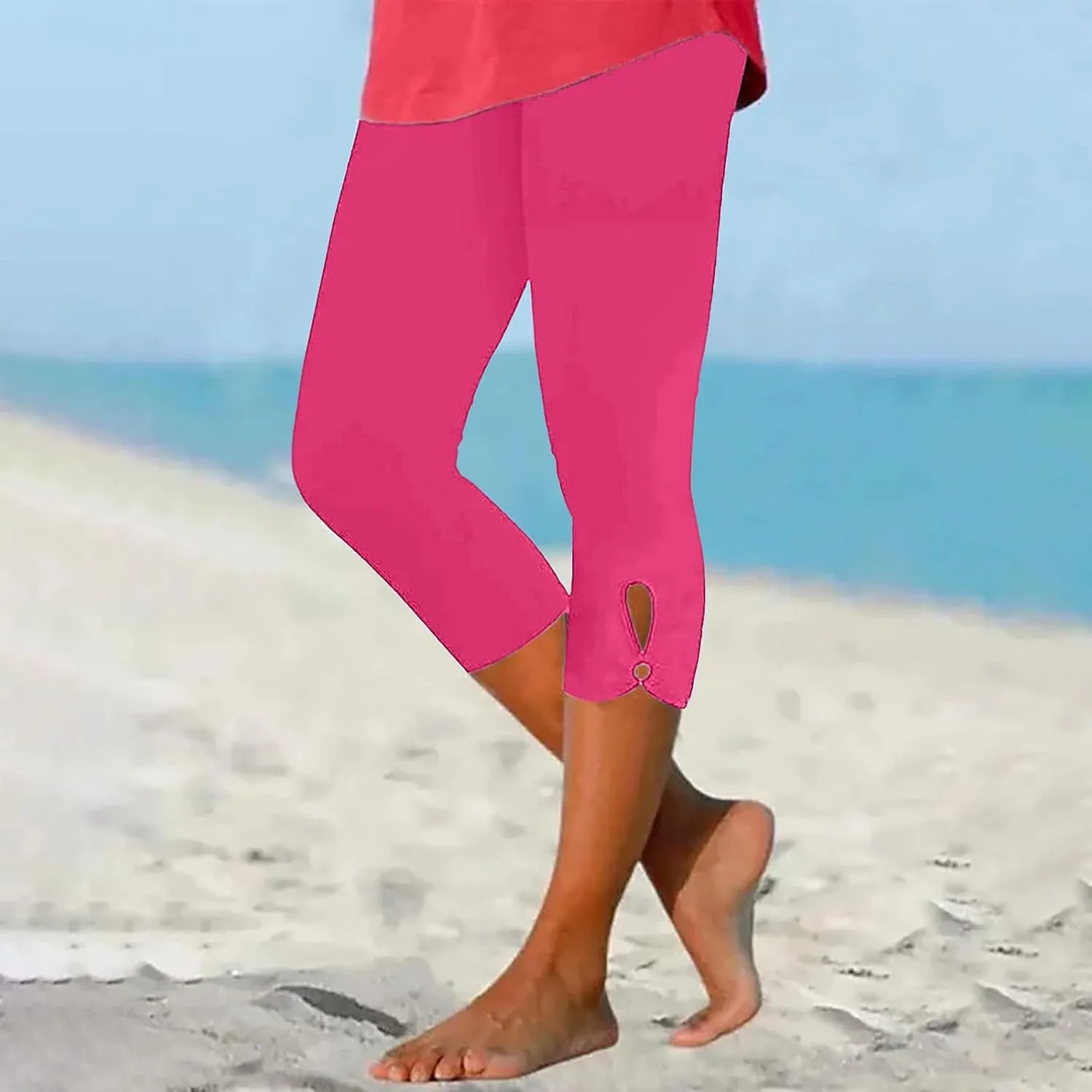 Women Capri Leggings 2024 Dressy Casual Summer Capris Knee Length Crop Pants Trendy Lightweight Ladies Clothing