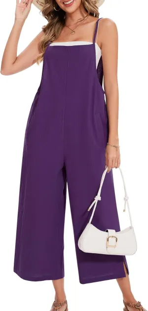 Women Casual Long Bib Pants Overalls Jumpsuits Loose Wide Leg Baggy Rompers Pants with Pockets