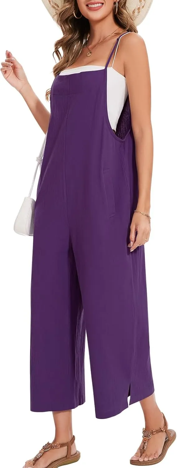 Women Casual Long Bib Pants Overalls Jumpsuits Loose Wide Leg Baggy Rompers Pants with Pockets